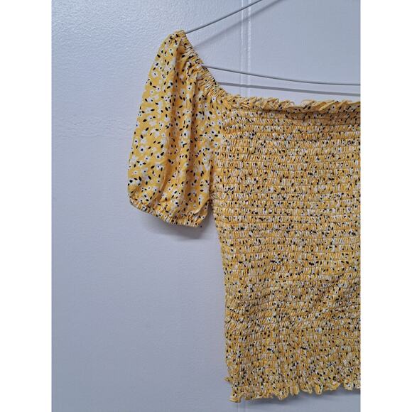Girls' Summer Cute Crop Tops‎ Sleeve Smocked Floral Blouse Yellow Size S - Picture 7 of 9